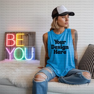 Retro Tank Top Mockup | Vintage Tee Mockup | Trendy Shirt | Digital Download | Neon Shirt Mock Up | Mockup for Shirt | Blank Mockup |Apparel