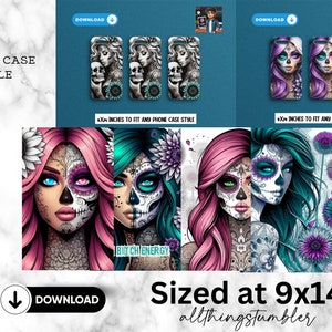 60 Sublimationsvorlage für Sublimationstelefonhülle, Handyhüllen Bundle Sugar Skull Handyhüllen, iPhone, Samsung, One Size Fits All, PNG