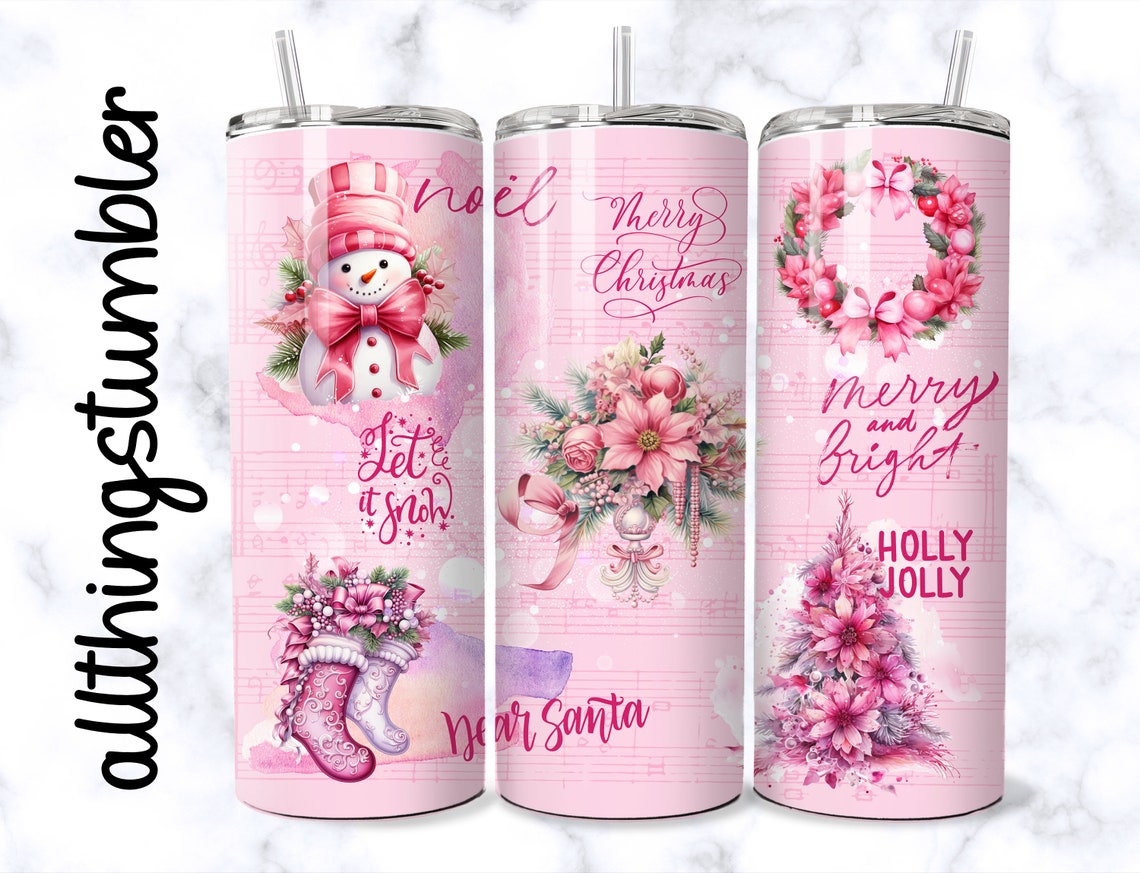 Pink Christmas 20 Oz Skinny Tumbler Sublimation Design Digital Download ...