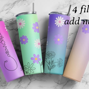 Aangepaste naam Daisy Wrap 20oz skinny rechte beker PNG Instant Download Sublimatie afdrukbare Instant Download