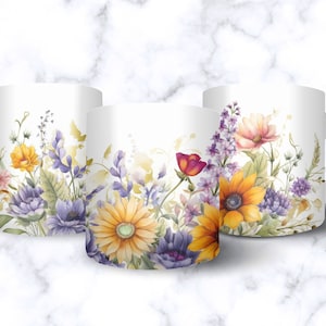 Watercolor Flower Garden Mug Design for Sublimation - Mug Template 11 oz and 15 oz - Mixed Flowers PNG - Watercolor Flower Mug Wrap