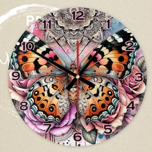 Digital Clock PNG, Sublimation Design, Printable Wall Clock, Sublimation Clock png , Clock Template , Clock Design Sublimation PNG,Butterfly