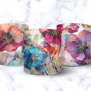 Alcohol Ink Floral Wrap, Floral Mug PNG, Wild Flower Mug Sublimation, Watercolor Flower Mug, 11 & 15 Oz Mug Sublimation Wrap, Digital File