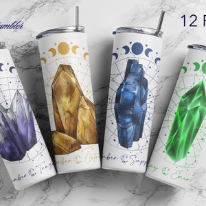 Crystal Birth Month Tumbler Wrap, Celestial, Crystals Tumbler Wrap, 20oz Skinny Tumbler Sublimation Design, Instant Digital Download Bundle