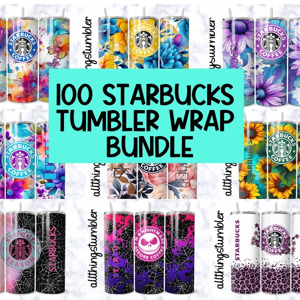 100 verres Starbucks 20 oz Wrap PNG DROIT, Starbucks Hibiscus Tumbler Sublimation téléchargement numérique Tumbler Bundle, téléchargement immédiat