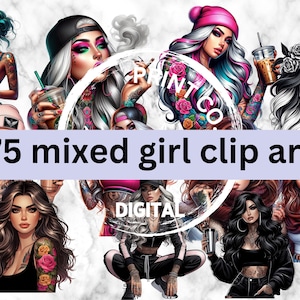 Bad Ass Bitch Clip Art, Girl With Tattoos Art, Commercial Use Clip art,Create Your Own Designs, Sublimation, Personalize Your Designs Bundle