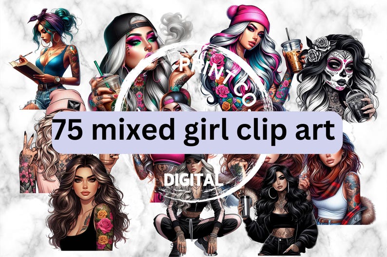 Bad Ass Bitch Clip Art, Girl With Tattoos Art, Commercial Use Clip Art