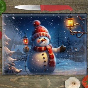 Christmas Cutting Board Design Download, Snowman Glass Cutting Board PNG Printable Digital File