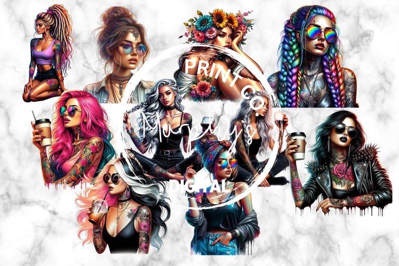 Bad Ass Bitch Clip Art, Girl With Tattoos Art, Commercial Use Clip Art