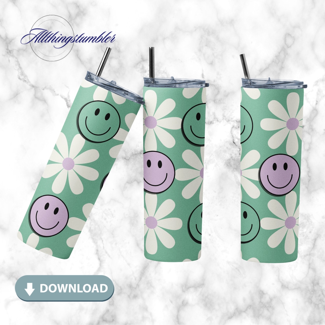 Retro Daisy Smile Face 20 Oz Skinny Tumbler PNG Sublimation Design ...