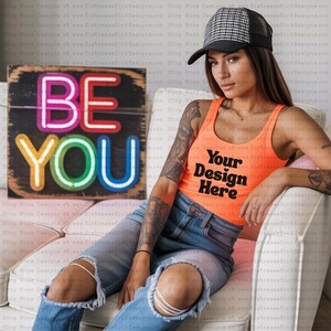 Retro Tank Top Mockup | Vintage Tee Mockup | Trendy Shirt | Digital Download | Neon Shirt Mock Up | Mockup for Shirt | Blank Mockup |Apparel