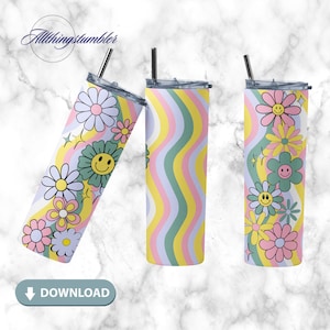 Retro daisy’s SEAMLESS, 20 oz Skinny Tumbler, Hippie Tumbler Design, Sublimation Tumbler Design, Daisy Tumbler, INSTANT DOWNLOAD