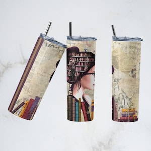 Just A Girl Who Love Books 20 Oz Skinny Tumbler Wrap Sublimation Straight Seamless, Tumbler Design For The Woman Who Loves Books