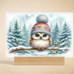 Christmas Cutting Board Design Download, Snowman Glass Cutting Board PNG Printable Digital File,Owl Christmas Cutting Board set of 4