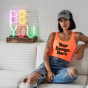 Retro Tank Top Mockup | Vintage Tee Mockup | Trendy Shirt | Digital Download | Neon Shirt Mock Up | Mockup for Shirt | Blank Mockup |Apparel