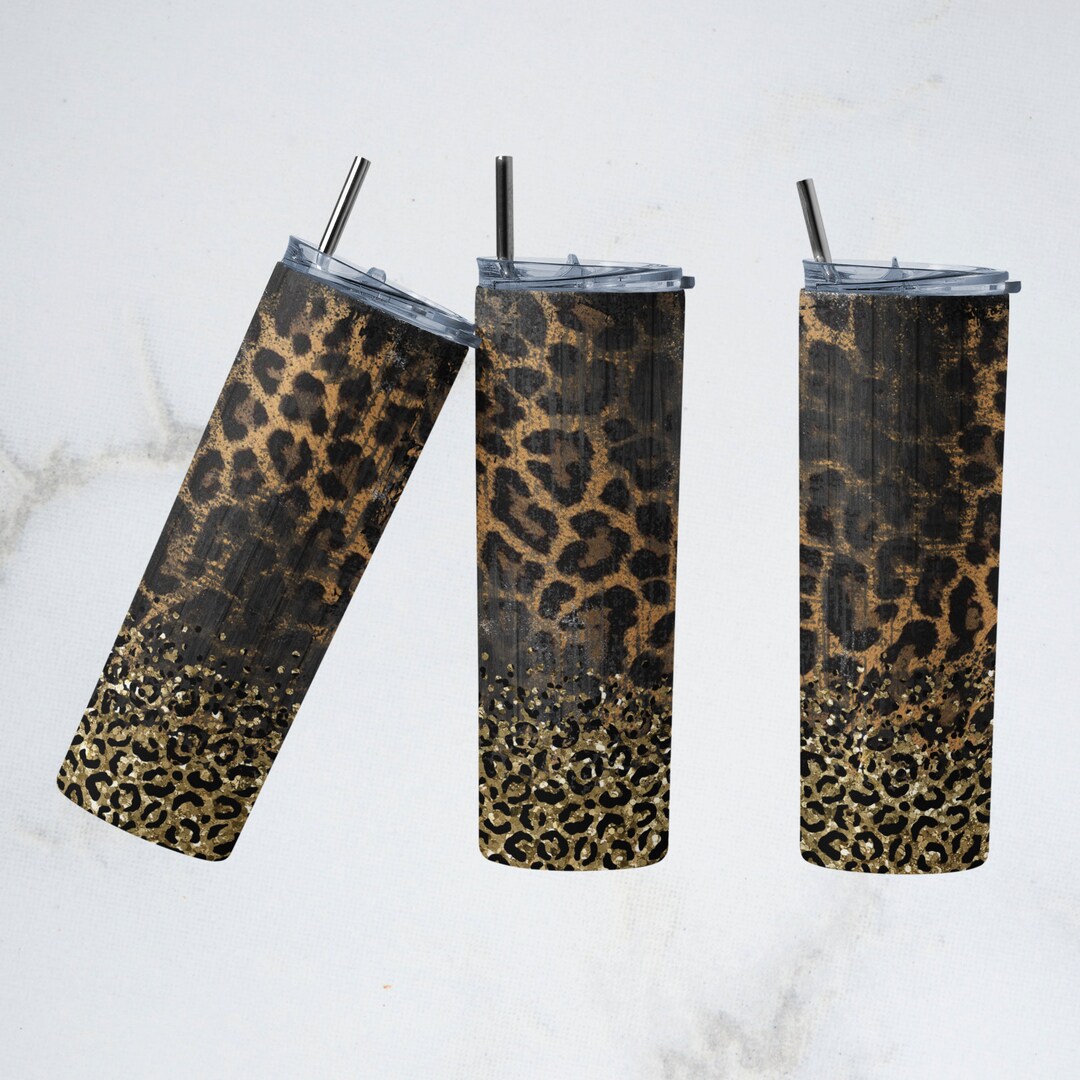 20 Oz Skinny Tumbler Sublimation Design Template Glitter Gold Leopard ...