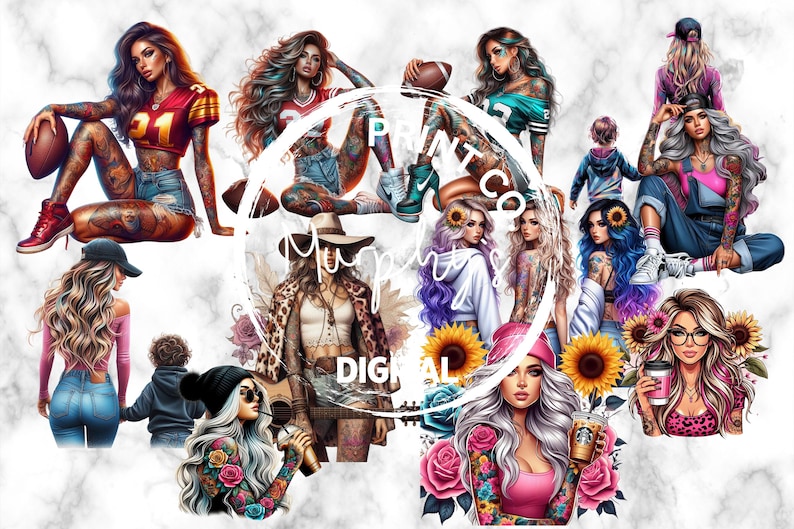 Bad Ass Bitch Clip Art, Girl With Tattoos Art, Commercial Use Clip Art