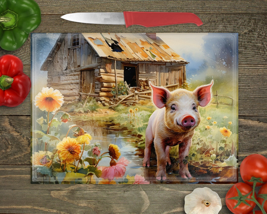 Pig Cutting Board Design Download, Farm Glass Cutting Board PNG Printable Digital File ...