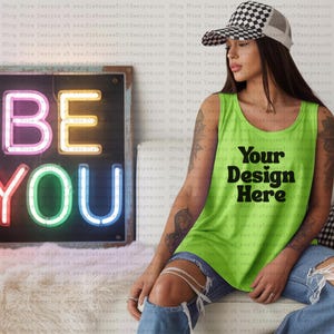 Retro Tank Top Mockup | Vintage Tee Mockup | Trendy Shirt | Digital Download | Neon Shirt Mock Up | Mockup for Shirt | Blank Mockup |Apparel