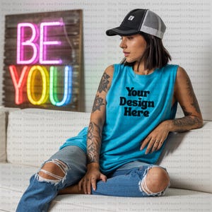 Retro Tank Top Mockup | Vintage Tee Mockup | Trendy Shirt | Digital Download | Neon Shirt Mock Up | Mockup for Shirt | Blank Mockup |Apparel