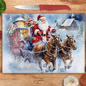 Christmas Cutting Board Design Download, Santa Glass Cutting Board PNG Printable Digital File