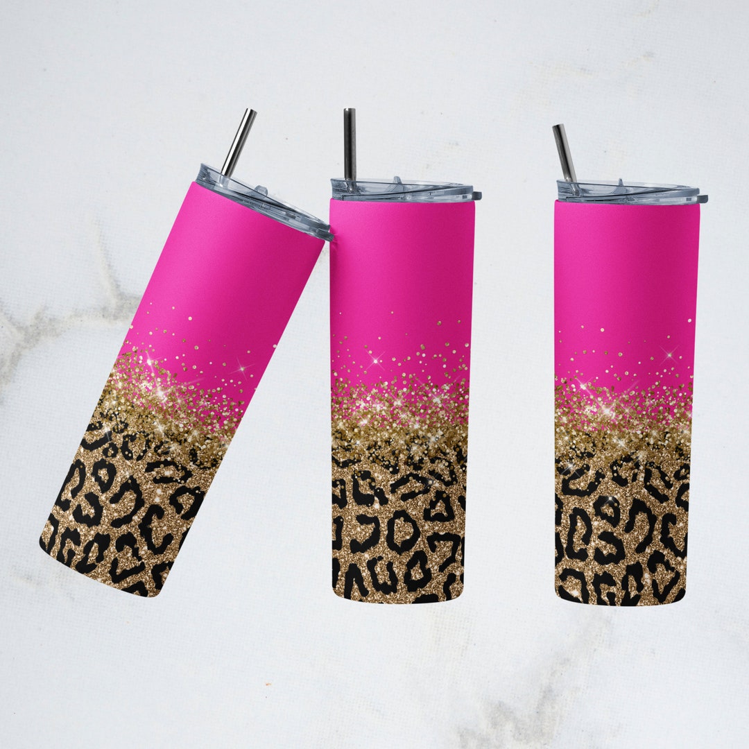 20 Oz Skinny Tumbler Sublimation Design Template Glitter Gold Leopard ...