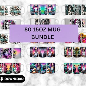 Coffee Mug Bundle 80 digital PNG Mug Designs 15oz PNG sublimation bundle - sublimation download - sublimation file mugs, Bad Ass Bitch Mug