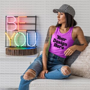 Retro Tank Top Mockup | Vintage Tee Mockup | Trendy Shirt | Digital Download | Neon Shirt Mock Up | Mockup for Shirt | Blank Mockup |Apparel