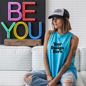 Retro Tank Top Mockup | Vintage Tee Mockup | Trendy Shirt | Digital Download | Neon Shirt Mock Up | Mockup for Shirt | Blank Mockup |Apparel