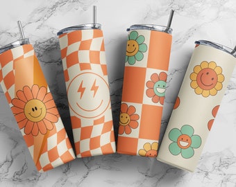Design de pacote de sublimação PNG para copo fino de 20 oz da Retro Daisy para download digital