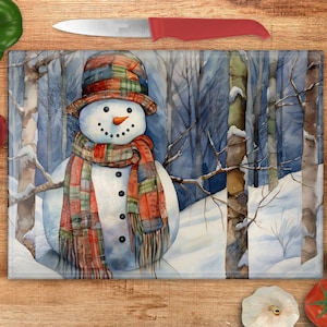 Christmas Cutting Board Design Download, Snowman Glass Cutting Board PNG Printable Digital File