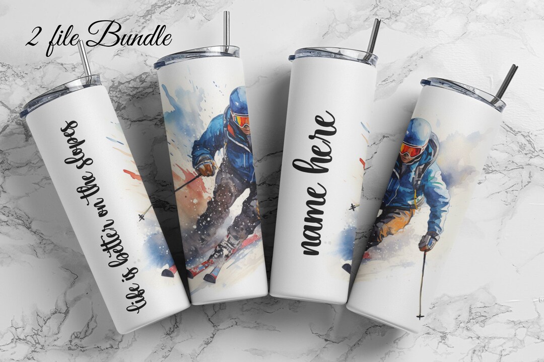 Downhill Skiing 20 Oz Skinny Tumbler Sublimation Design Digital