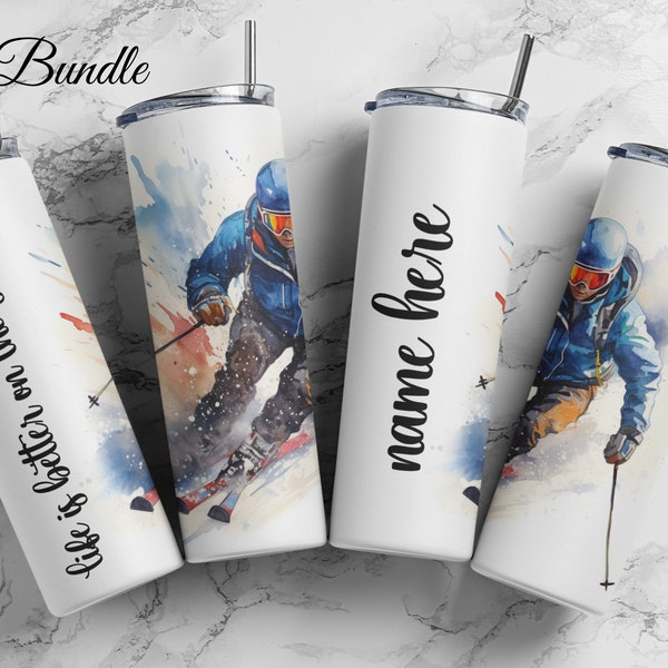 Downhill Skiing 20 oz Skinny Tumbler Sublimation Design Digital Download PNG Instant DIGITAL ONLY, Straight tumbler wrap