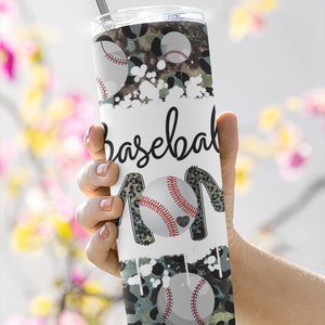 Leopard Baseball Tumbler PNG, Dirty Baseball Sublimation Design, 20 oz Skinny Tumbler PNG, Bleached Baseball Mom PNG, Digital Download