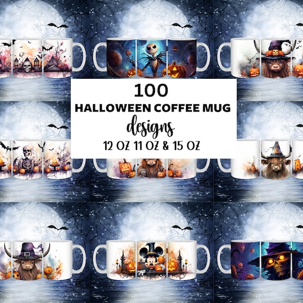 Scary Halloween Mug Wrap Sublimation Design Bundle, Instant Digital Design Download 11 oz 15 oz Mug Wrap Design, Mug Designs PNG