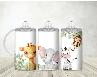 Emballage de gobelet droit à sublimation, 12 oz, sublimation PNG de gobelet animaux de safari, éléphant, zèbre, téléchargement immédiat, modèle de gobelet