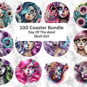 100 Car Coaster Sublimation Design, Car Coaster Designs, Round Sublimation Design, Instant Download, Commercial Use Png, Sugar Skull