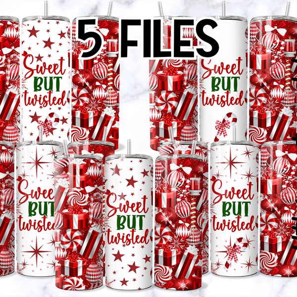 Candy Cane Tumbler Sublimation Design, Sweet But a Little Twisted Tumbler Wrap, Christmas 20oz Skinny Tumbler Design - PNG Download