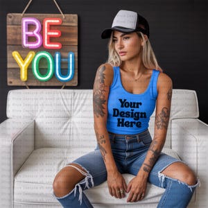 Retro Tank Top Mockup | Vintage Tee Mockup | Trendy Shirt | Digital Download | Neon Shirt Mock Up | Mockup for Shirt | Blank Mockup |Apparel