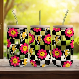 Smile Face - SEAMLESS - 16 oz Libbey Glass Can Tumbler Sublimation Design - Design Digital Download PNG