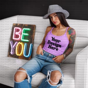 Retro Tank Top Mockup | Vintage Tee Mockup | Trendy Shirt | Digital Download | Neon Shirt Mock Up | Mockup for Shirt | Blank Mockup |Apparel