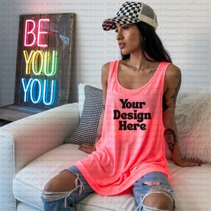 Retro Tank Top Mockup | Vintage Tee Mockup | Trendy Shirt | Digital Download | Neon Shirt Mock Up | Mockup for Shirt | Blank Mockup |Apparel