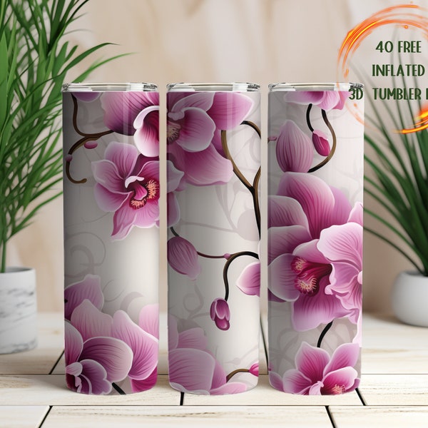 Envoltura de vaso de orquídea de acuarela, diseño de vaso de flores, vaso de sublimación, descarga de diseño, envoltura de vaso flaco de 20 oz