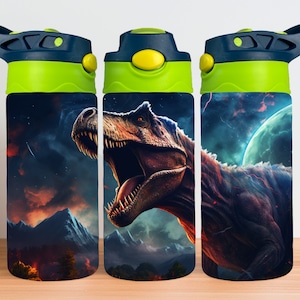 Dinosaurs 12oz Kids Flip Top Sippy Cup Tumbler Wrap, 12oz Straight Tumbler Sublimation PNG, Childrens Dinosaur Tumbler Wrap Design PNG