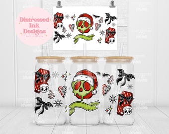 Spooky Christmas Libbey Wrap png, Christmas Can Glass Bundle, Skull Libbey Glass png, Christmas Ghost 16oz Can Glass Wrap Sublimation