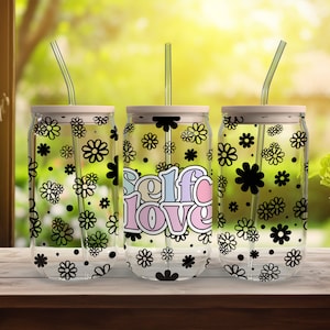 Self Love - SEAMLESS - 16 oz Libbey Glass Can Tumbler Sublimation Design - Design Digital Download PNG
