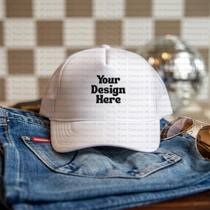 Boho Hat Mockup | Trucker Hat Mockup PNG | Digital Download | Hat Product Display | 90s Aesthetic | Blank Mockup | Apparel Mockup