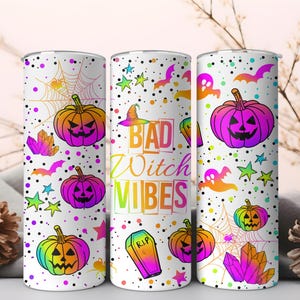 Neon Pumpkin 20oz Tumbler PNG | Halloween Sublimation Design | Bright Spooky Digital Download for Tumbler, Halloween 20oz tumbler PNG