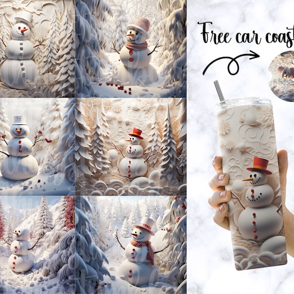 3D Snowman Christmas 20 oz Skinny Tumbler Sublimation Design, Christmas Scene, Straight Tumbler Wrap, Instant Digital Download PNG