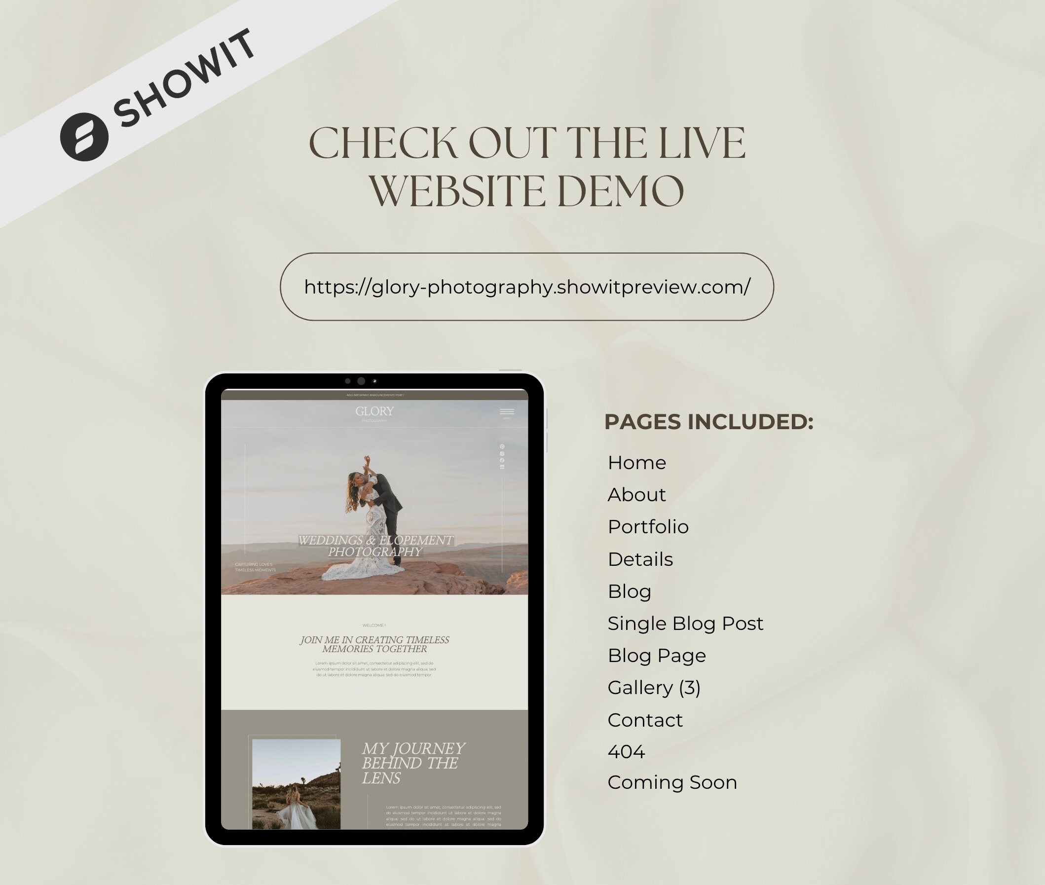 Showit Photography Website Template Minimalistic Aesthetic Design